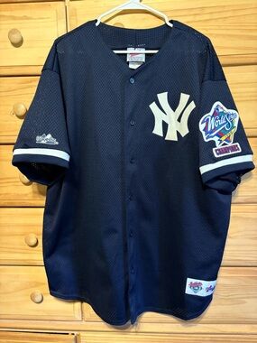 New York Yankees Navy Majestic Button-Up Jersey with World Series Patch xxl